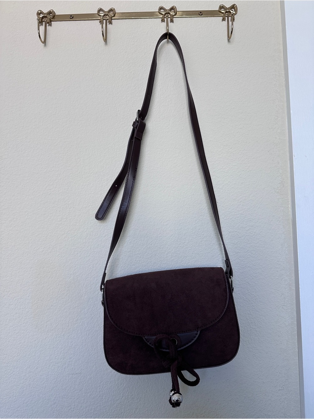 Princess Polly Dark Brown Suede Crossbody Bag with Knot Detail